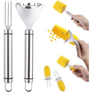 Corn Peeler for Corn on The Cob, New Long Handle Stainless Steel Corn Stripper Tool, Best Corn Cutter Tool for Home Kitchen, 4 Pack Corn Cob Peeler Stripper, Restaurant & Outdoor Dining