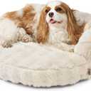 EHEYCIGA Soft Cat Couch Bed for Indoor Cats, Fluffy Small Dog Bed with Removable Washable Cover, Bolster Pet Sofa, Waterproof and Non-Slip, 23" x 23"x 7", Cream