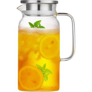 42OZ Glass Pitcher with Lid and Spout, Water Jug, 1250ml Carafe for Hot/Cold Water, Large Iced Tea Pitcher for Coffee, Juice and Homemade Beverage