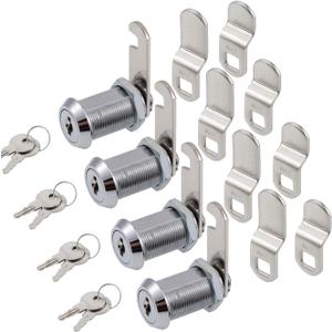Cabinet Cam Lock, 1-1/8 Inch Keyed Alike Cam Locks Secure File Drawer Door Mailbox Tool Box Dresser RV Cylinder Replacement Lock Hardware, Fits on 1" Max Panel Thickness (4 Pack) Chrome Finish
