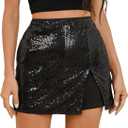 SweatyRocks Women's High Waisted Asymmetrical Wrap Hem Glitter Skorts Skirt with Shorts (Large, Sequins Black)