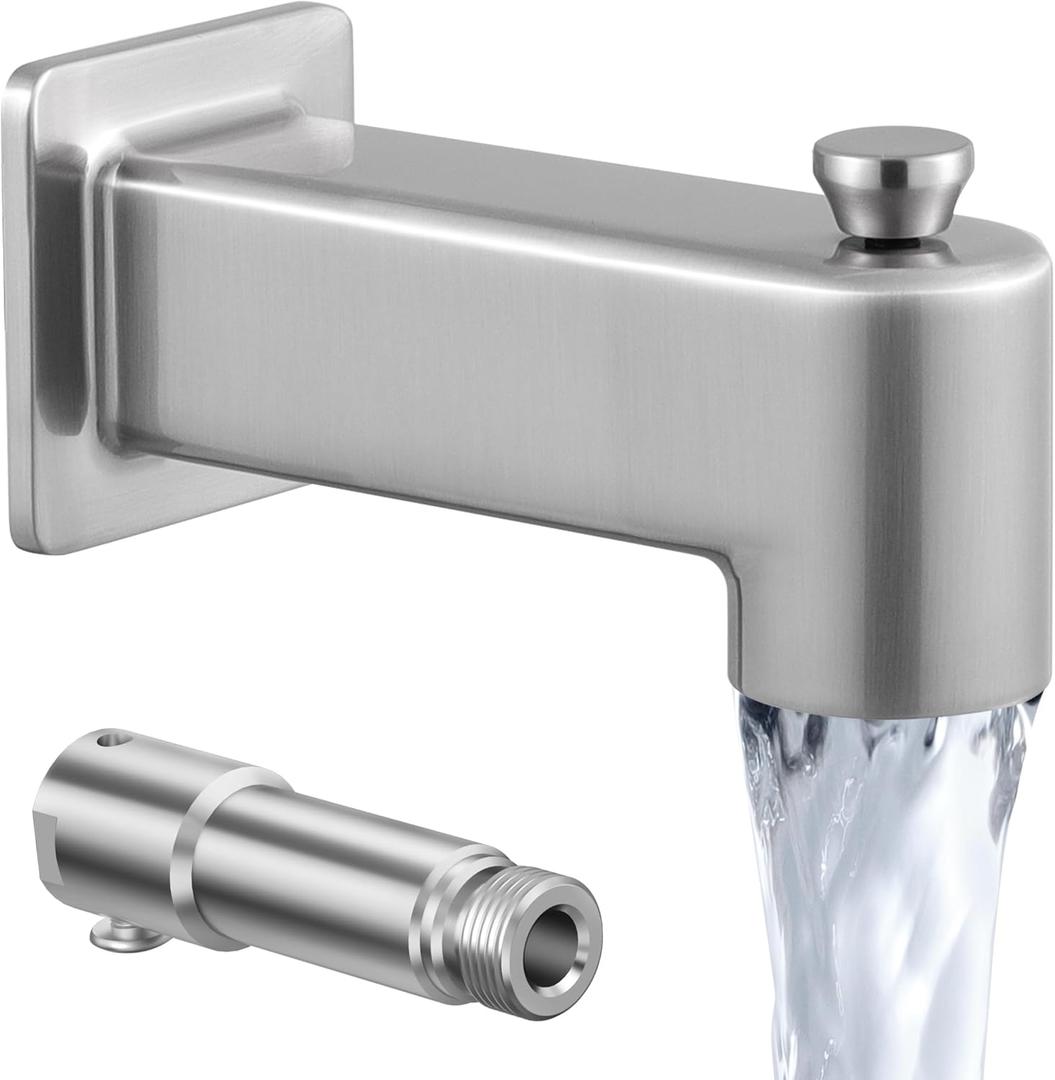 All Metal Construction (Inside and Out) Bath Tub Faucet Replacement, KES 5-3/8 Inch Bathtub Spout with Diverter, Shower Slip-on Tub Faucet Fits 1/2 Inch Copper Pipe, Brushed Nickel, PTSN300-BN