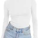 Trendy Queen Women's Turtleneck Long Sleeve Shirts Fall Fashion Basic Thermal Underwear Tops Winter Clothes 2025 (Large, White)