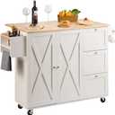 VEVOR Kitchen Island Cart, 45.3x39 inch Rolling Kitchen Table, Mobile Carts with Storage Cabinet and Solid Wood Top, Portable Islands with Wheels, Spice Rack, Towel Rack, Drop Leaf and Drawer, White