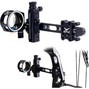 Archery Compound Bow Sights - 1 pin or 5 pins Bow Sight with 8X Scope Lens Right Hand No Tools for Quick Adjustment for Outdoor Hunting