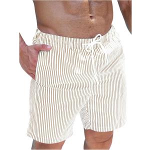 SOLY HUX Men's Striped Beach Shorts Swimwear Bottom Swim Trunks with Compression Liner (Large)