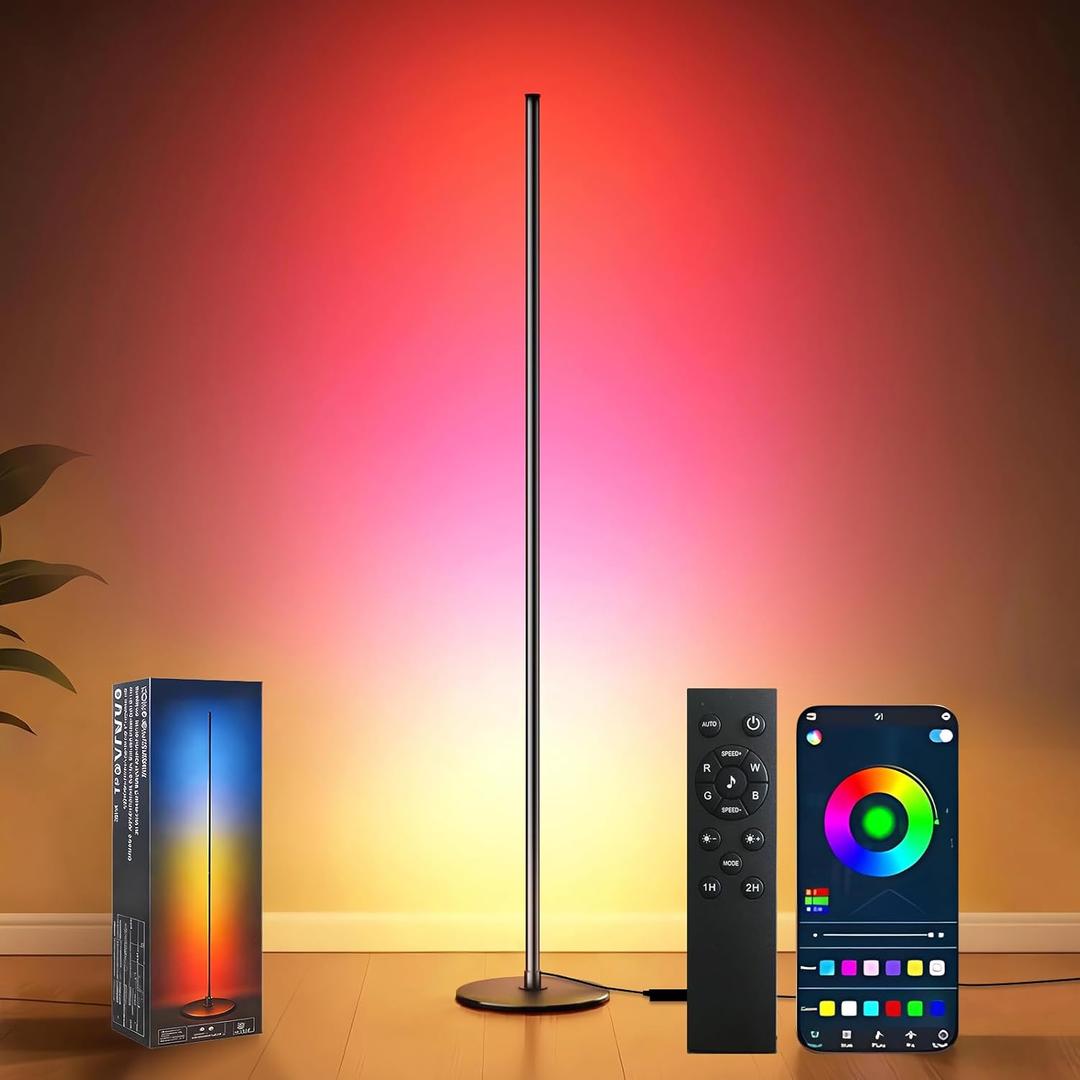 RGB+IC Floor Lamp with App Control 1000 Lumens Smart LED Corner Lamp Music Sync 16 Million DIY Colors for Living Room & Bedroom Black