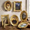 Beeveer 6 Pcs Vintage Small Gold Picture Frames Antique Resin Photo Frame Set with Glass Backboard for Tabletop Display or Wall Hanging Ornate Baroque Decor for Home Wedding Gallery Hotel (Baroque)