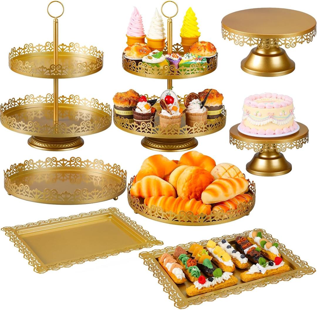 Tioncy 8 Pcs Metal Dessert Stands for Table, Tiered Cake Holder, Gold
Cake Display Stands for Dessert Table, Tiered Cupcake Holder Display Plates for Birthday Party Wedding Festival