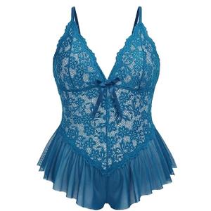 Lingerie for Women Lace Onepiece Babydoll Lingerie Dress Long Sleeve Lingerie Nightwear Chemise Nightie, 20W