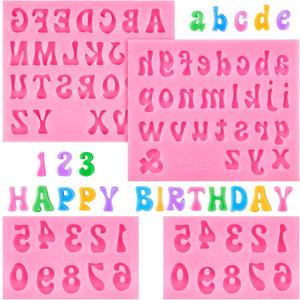4 PCS Silicone Letter Molds, Non-Stick Number and Letter Fondant Molds for Chocolate, Candy, Cake Decoration, Cupcake Topper