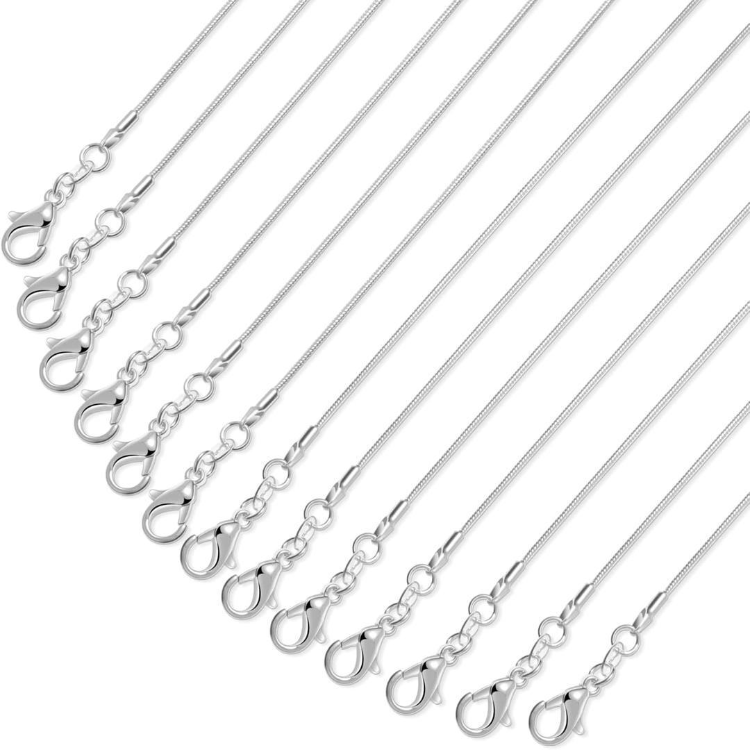 PAXCOO 25 Pack Silver Plated Snake Chains for Jewelry Making, 1.2 mm (20 Inches)