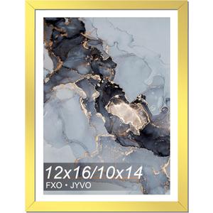 Fxojyvo 12 x 16 Frame Gold, Display Picture 10x14 with Mat or 12x16 Without Mat, Wall Hanging Large Picture Frame for Diamond Art Painting 30x40 cm - 1 Pack