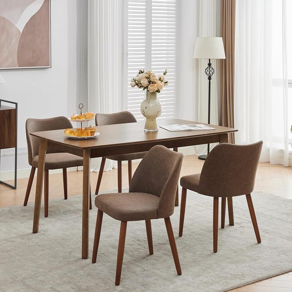 GarveeHome Leather Dining Chairs Set of 4 Upholstered PU Dining Chair with Wood Legs, Wing Backrest, Wooden Kitchen Chairs with Thick Cushions, Leveling Feet for Dining Room, Living Room, Taupe