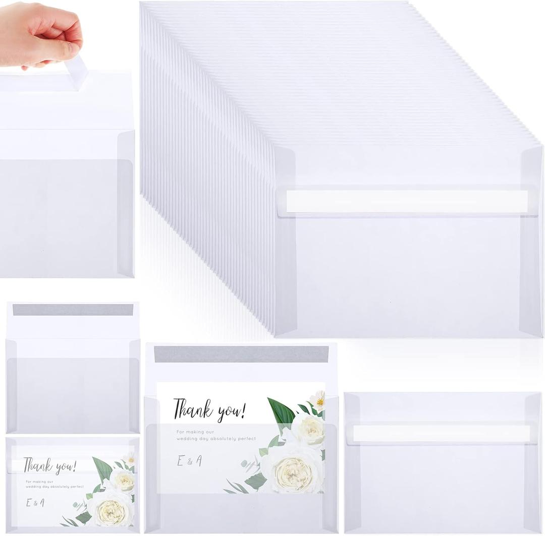 150 Pcs A7 Translucent Vellum Envelopes 5.25 x 7.25 Inch Wedding Clear Invitation Envelopes Self Adhesive White Vellum Paper for Greeting Cards Announcements Photos