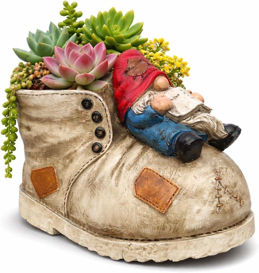 Cute Planter Gonme Plant Pots for Succulent Unique Resin Flower Pot with Drainage Hole Funny Gifts for Plant Lovers(Boot)