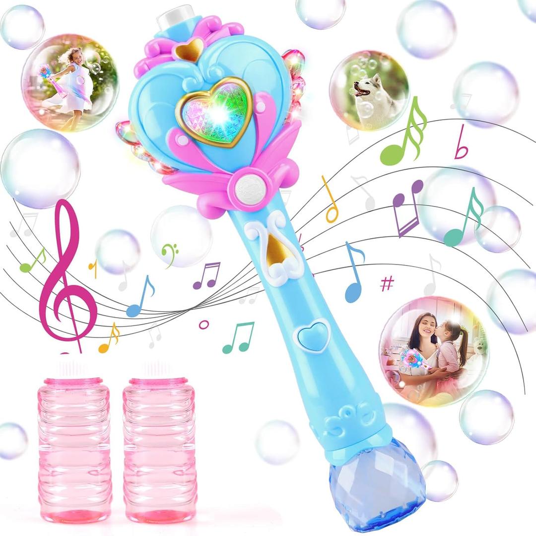 Toys for Girls: Princess Toy Bubble Wand, Birthday Gifts for 3 4 5 6 7 8 Years Old Girl, Bubbles Machine Fairy Wands for Kids Light Up with Bubble Solution, Toddler Girl Toys Age 4-5 (Blue)