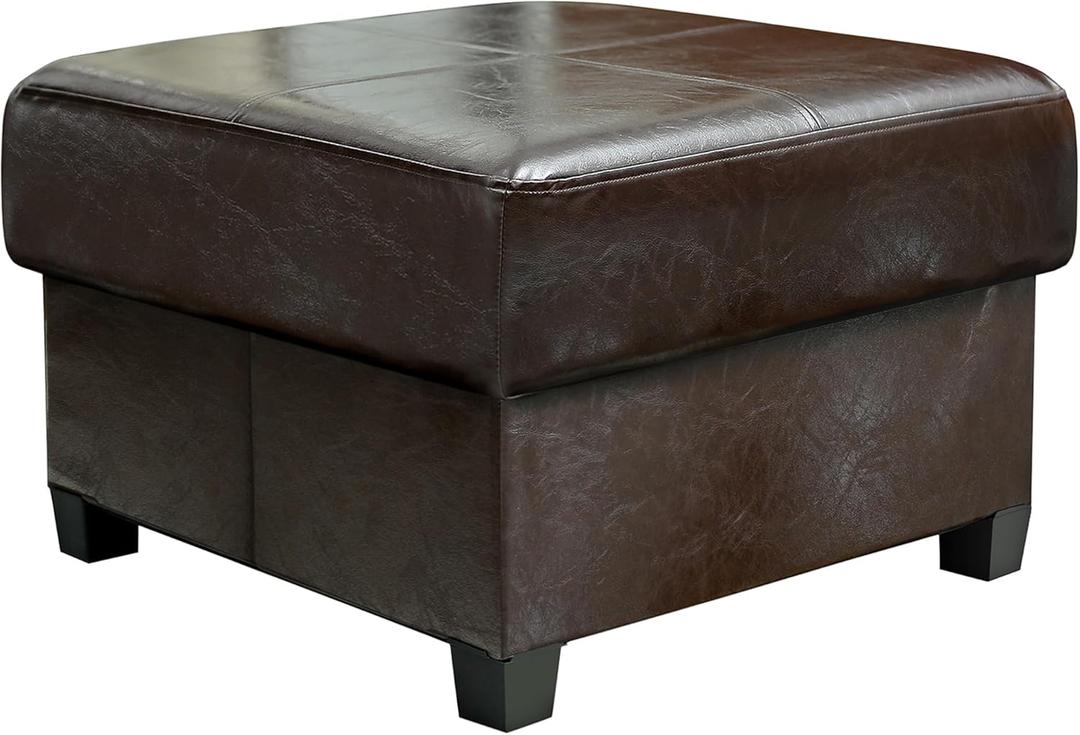GLAXYFUR Folding Storage Bench, Cube PU Leather Footstool with Legs, Coffee Table, Ottoman with Storage for Living Room, 23.6 x 23.6 x15 Inches, Brown