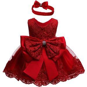 Little Girls Baptism Christening Lace Embroidery Dresses Toddler Wedding Bridesmaid Tutu Dress(Red, 100)