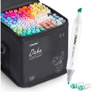 Ohuhu Alcohol Markers Double Tipped Art Marker Set for Artists Adults Coloring Sketch Illustration - Chisel & Fine Dual Tips - 100 Colors - Oahu Series of Ohuhu Markers - Refillable Ink