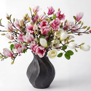 Janinka 8 Pcs Artificial Magnolia Flowers Stem for Spring Decoration Faux Fake Flora Stems Beautiful Magnolia Office Hotel Home Decor Accent Pieces(Pink, White)