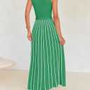ZESICA Women's Summer Sweater Dress 2026 Sleeveless Crewneck Ribbed Knit Tie Waist Casual A Line Maxi Dresses (Green, S)