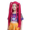 Hot Pink Wig For Kids,Long Straight Wig Girls Hot Pink,Cartoon Movie Cospaly,Heat Resistant Synthetic Hair, Pigtail Style,Halloween Costume For Child Accessory