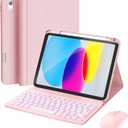 For IPad 11th (A16, 2025) / 10th Generation Case with Keyboard, Mouse and Detachable Wireless Keyboard, 7-Color Backlight, Slim Case with Pencil Holder, Light Pink