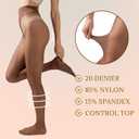 VERDALUX 2 Pairs Women's 20D Ultra Sheer Tights with Bikini-shaped Pattern, Everyday Comfort for Dresses & Pants (Large, Dark Brown)