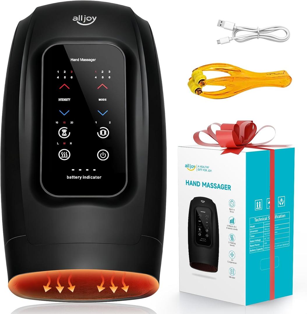 Hand Massager with Heat and Compression, ALLJOY Hand Massager for Arthritis and Carpal Tunnel Relief- Fathers day Gift-s for Dad, Touchscreen Cordless Carpal Tunnel Massager,Dad Birthday Gifts for Men