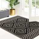Lahome Bijou Moroccan Easy Jute Carpet, 3x5 Indoor Outdoor Entryway Patio Rug 3x5 Farmhouse Black Washable Living Room Rug, Non Slip Indoor Outdoor Carpet for Patio Courtyard Deck