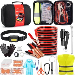 AUTODECO Car Roadside Emergency Kit, Portable Car Safety Kit Car Kits for Emergency, Black