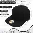 10 Pack Blank Snapback Hats for Men Flat Brim Hats Baseball Caps Bulk (Black), One Size