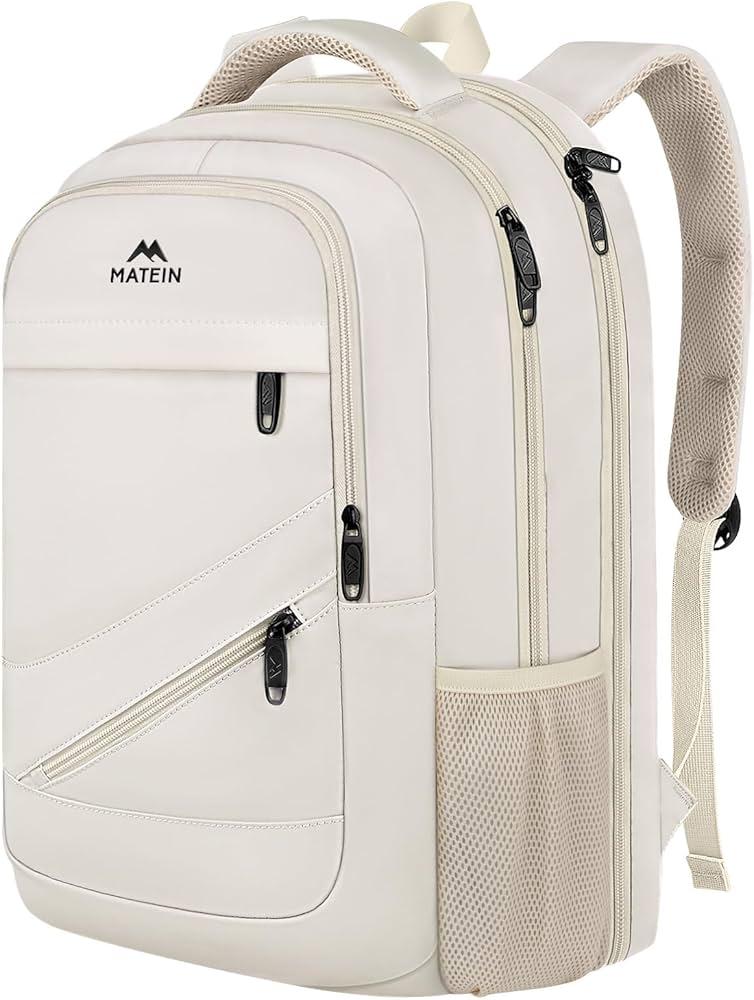 MATEIN Travel Backpack for Women, Extra Large 40L Carry on Backpack, Water Resistant College Bag Computer Bag Gifts for Women & Men Fits 17.3 Inch Laptop, Beige