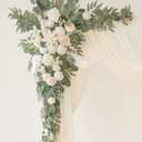 Deluxe White Artificial Wedding Arch Flowers with Drapes Kit-Pack of 5, 2pcs Flower Arrangements 3pcs Hanging Sheer Drapes White Ceremony Arbor Reception Backdrop Rose Floral Decorations.