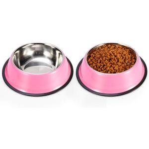 Stainless Steel Dog Bowls, Food and Water Non Slip Anti Skid Stackable Pet Puppy Dishes for Small, Medium and Large Dogs (2 Pack) (1.5 Cup/12 oz, Pink)