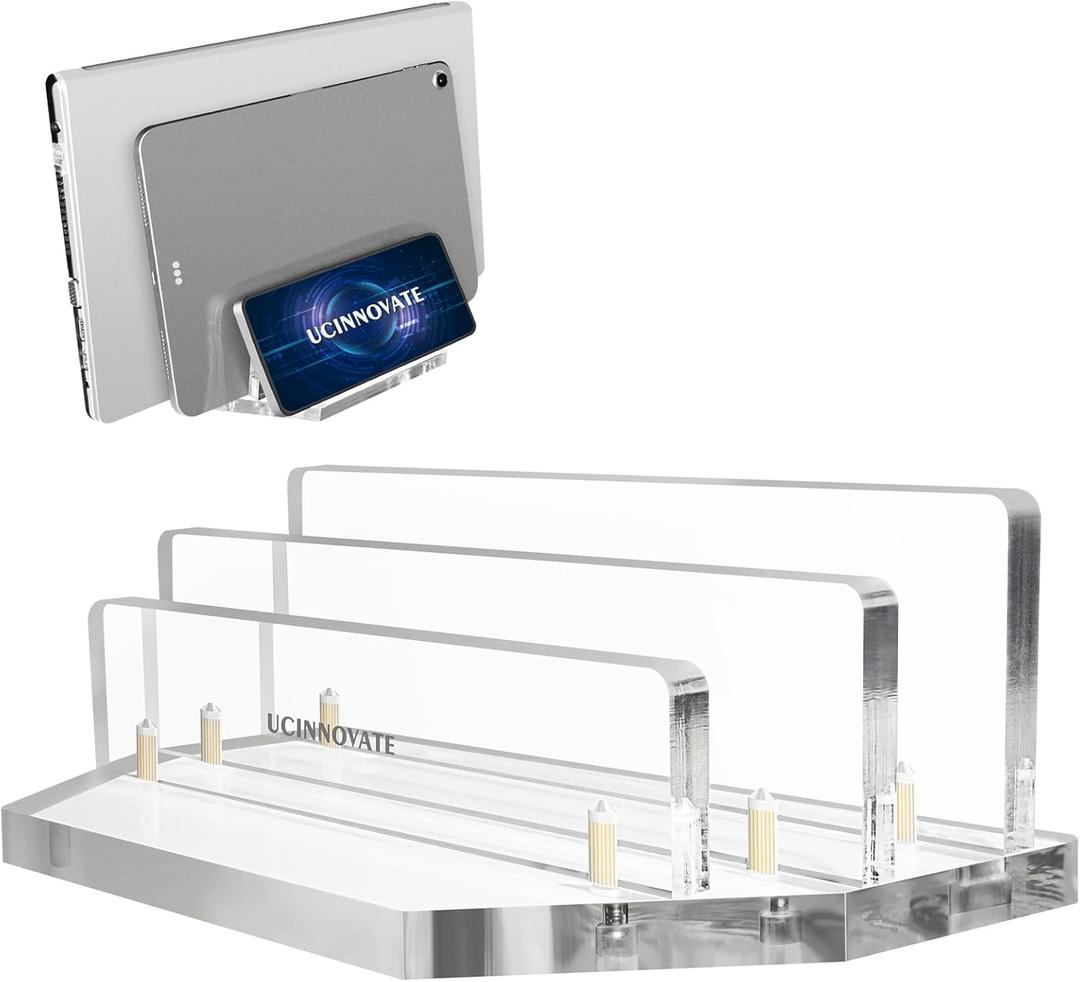 UCINNOVATE Vertical Laptop Stand, Acrylic Laptop Holder Desk with Adjustable Dock, Dual Desktop Notebook Stand Fits All MacBook/ Surface/ Gaming Laptop/ iPad/ Pro/ Chromebook/ HP/ Dell/ Computer/ Keyboard