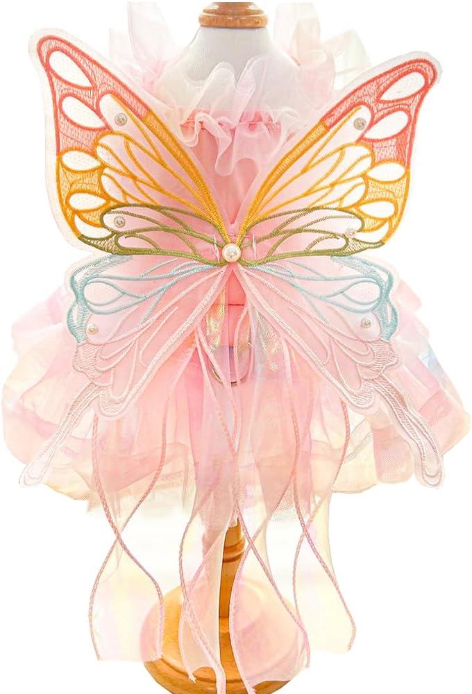 Butterfly Dog Costume - Pink Dress with Leash Ring for Small Dogs & Kittens - Lolita Puppy Clothes for Girl Dogs & Cats - Halloween Outfit for Chihuahua, Yorkie, Pomeranian (Purple, Small)