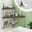 Weenson Bathroom Counter Organizer Corner Shelf - 2 Tier Bathroom Organization Bamboo Bathroom Sink Shelf Kitchen Countertop Organizer Adjustable Free-Standing Counter Storage Shelf(Antique)