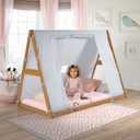 Kid's Tent Twin Floor Bed – Grey Tent with Natural Frame