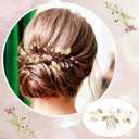 PAGOW 2 Pcs Leaf Hair Combs, Gold Rhinestone Hair Comb Clips, Hair Side Comb Clips, Crystal Wedding Headpiece Accessories For Women, Bride, Bridesmaid (4.90 x 2.58 inch)