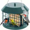 Caged Suet Bird Feeder for Outdoors Hanging, Squirrel Proof Double Suet Feeder for Small Birds, Metal Cage with Detachable Hook, Large Space, Outdoors Weatherproof, Green