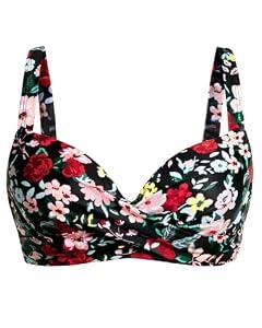 Aqua Eve Women Underwire Bikini Top - Push Up Swimsuit Top Bra Padded Bathing Suit 2025 Twist Front Swimwear Black Flower M