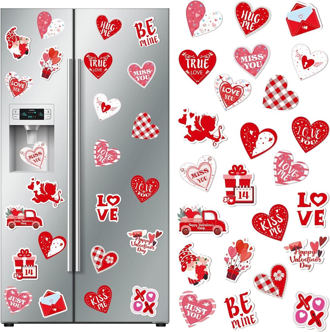Zhanmai 24 Pcs Valentine's Day Refrigerator Magnets Valentine's Day Car Magnets Car Stickers Heart Dishwasher Fridge Magnetic Kitchen Metal Door Decal for Love Accessories DIY Crafts