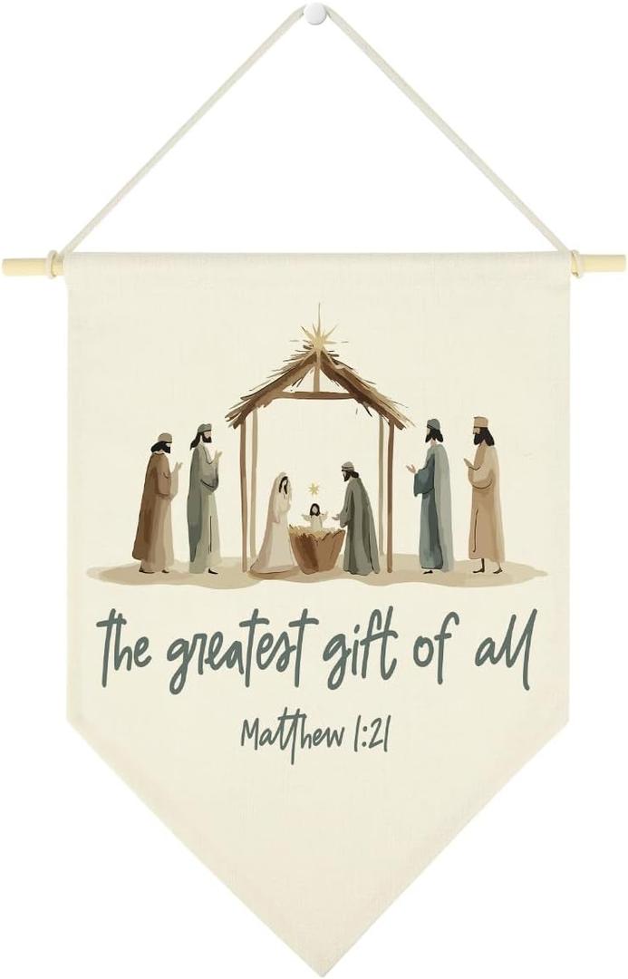 The Greatest Gift of All Christian Decor Christmas Wall Decor Xmas Wall Art Decoration Christmas Canvas Banner wall Hanging Holiday Vacation