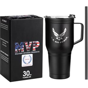 30 Oz USAF Black Double Wall Vacuum Insulated Stainless Steel Air Force Tumbler with Handle | Air Force 30oz w/Handle