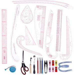 Acrylic Sewing Ruler SetFrench Curve Pattern Rulers Kit for Tailors Designers Precision Pattern Making Guides Quilting and DIY Supplies (Ruler Set 4-15Pcs)