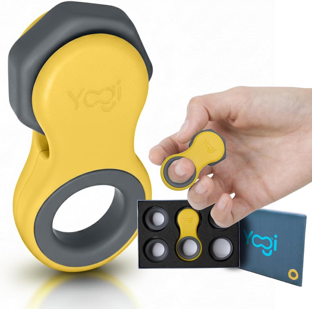 Yogi Fidget Toy for Adults & Kids Sensory Stress Relief Spinner with 5 Silicone Finger Rings Quiet Desk Fidget for Focus at Work, School & Travel (Amber)