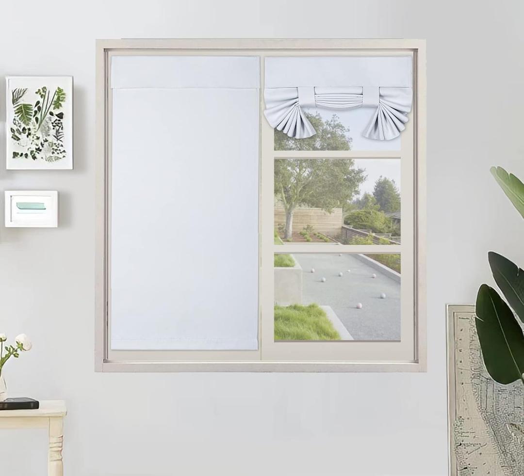 PI Blackout Door Curtain,Privacy Thermal Insulated French Door Curtain for Glass Door/Classroom/Sliding Door/Tie up Shade 1 Panel (W26XL40,White) (26"W x 40"L (Pack of 1))