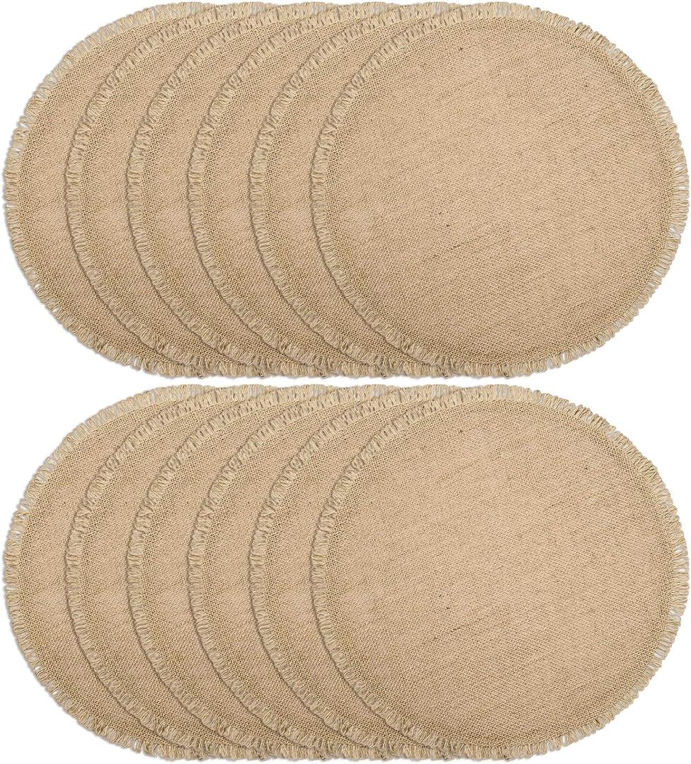 FunWheat Burlap Round Braided Placemats Set of 12 for Dining Tables 15 Inch Heat Resistant Jute Table Mats Farmhouse Woven Fabric Natural Place mats for Decoration (Twine Circle)